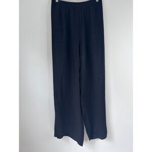 Eileen Fisher Black Cupro Crinkle Wide Leg Elastic Waist Pants XL Minimalist Lux